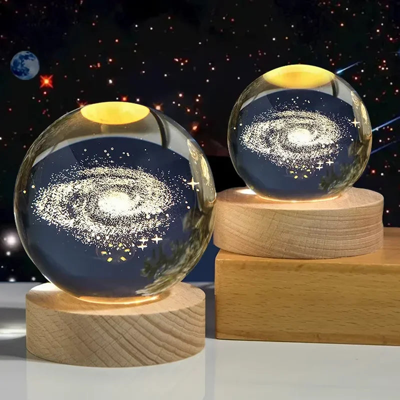 Crystal Ball LED Glowing Warm Color Saturn Galaxy 3D Engraving Desktop Lamp USB Bedroom Atmosphere Small Birthday Children Gift