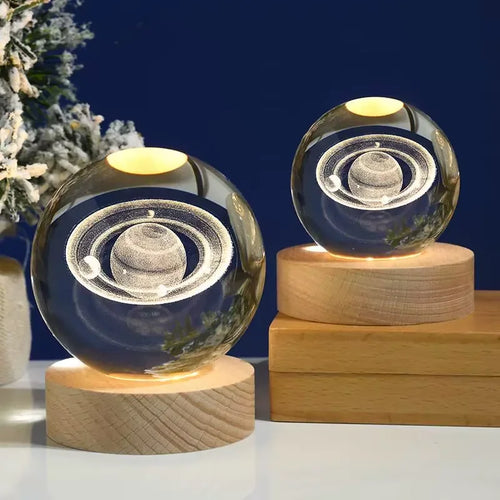 Crystal Ball LED Glowing Warm Color Saturn Galaxy 3D Engraving Desktop Lamp USB Bedroom Atmosphere Small Birthday Children Gift