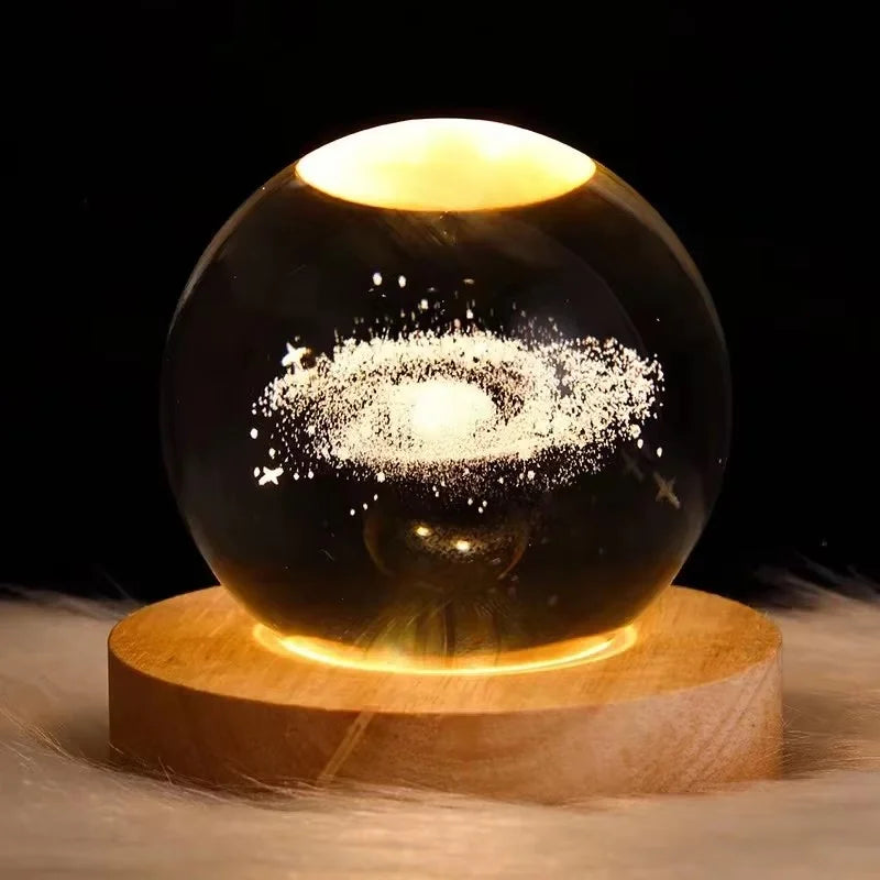 Crystal Ball LED Glowing Warm Color Saturn Galaxy 3D Engraving Desktop Lamp USB Bedroom Atmosphere Small Birthday Children Gift