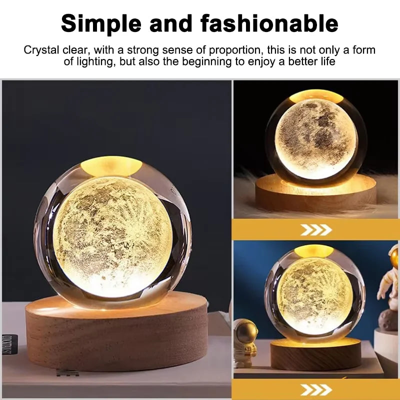 Crystal Ball LED Glowing Warm Color Saturn Galaxy 3D Engraving Desktop Lamp USB Bedroom Atmosphere Small Birthday Children Gift