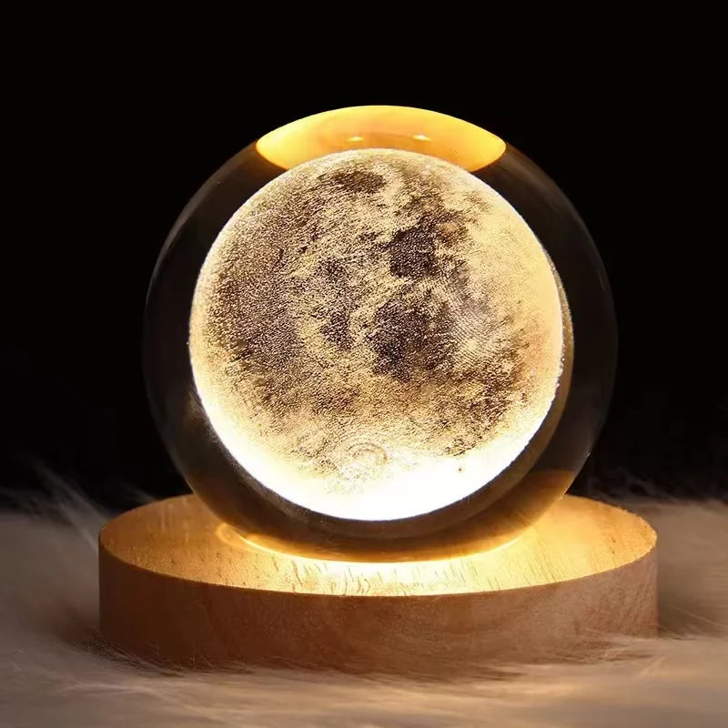 Crystal Ball LED Glowing Warm Color Saturn Galaxy 3D Engraving Desktop Lamp USB Bedroom Atmosphere Small Birthday Children Gift