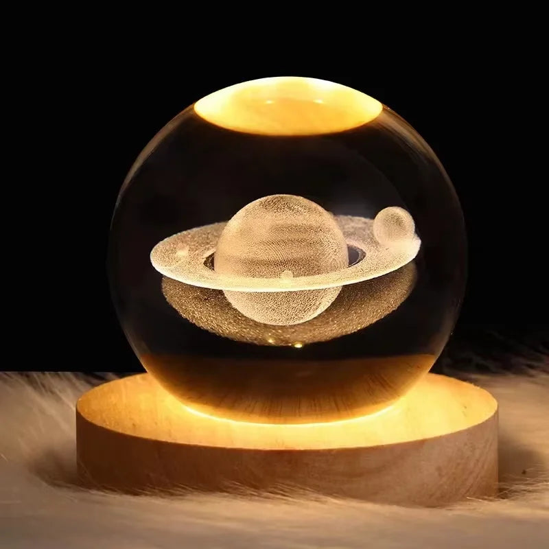 Crystal Ball LED Glowing Warm Color Saturn Galaxy 3D Engraving Desktop Lamp USB Bedroom Atmosphere Small Birthday Children Gift
